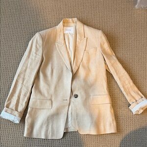 Frame Denim Beige Single-Button Linen Blazer